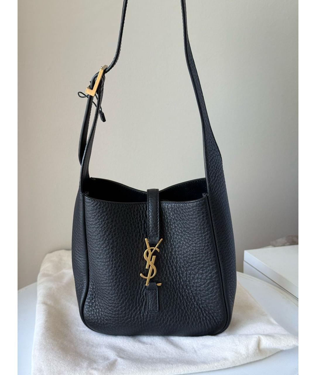 SAINT LAURENT Черная кожаная сумка с короткими ручками, фото 7