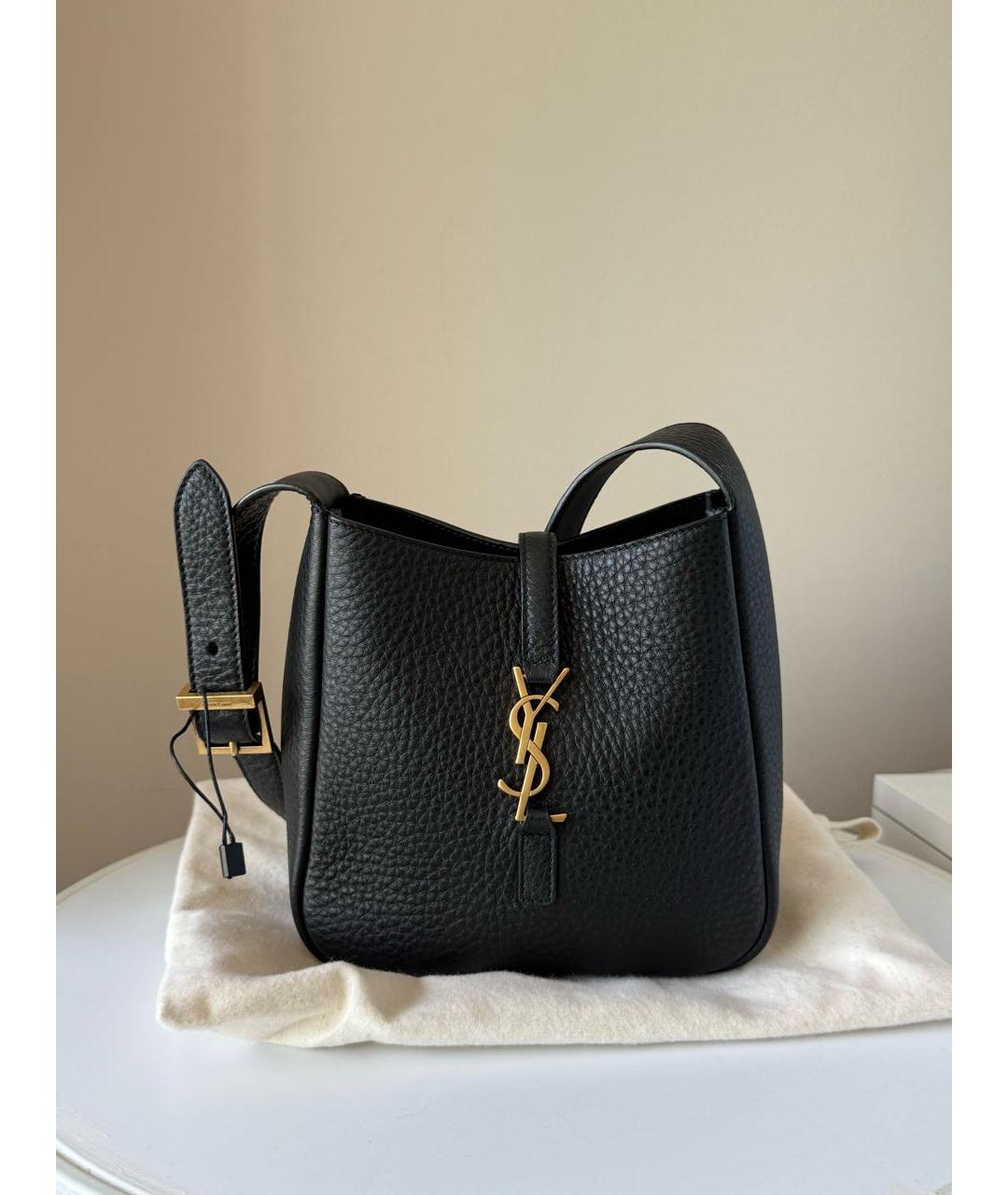 SAINT LAURENT Черная кожаная сумка с короткими ручками, фото 6