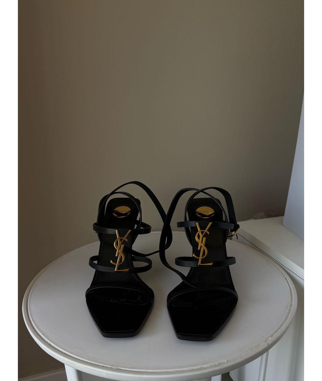 SAINT LAURENT Черные кожаные босоножки, фото 2