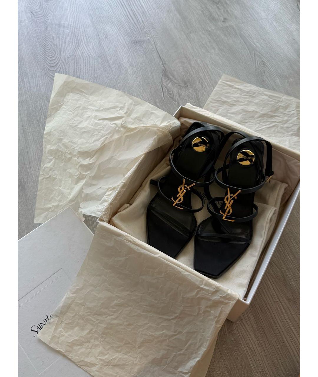 SAINT LAURENT Черные кожаные босоножки, фото 6