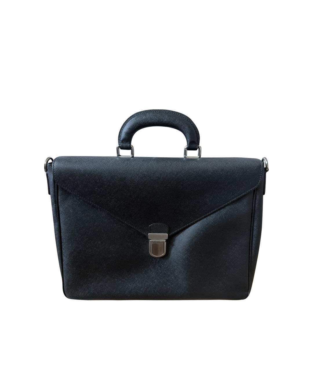 BOTTEGA VENETA Черный кожаный портфель, фото 1