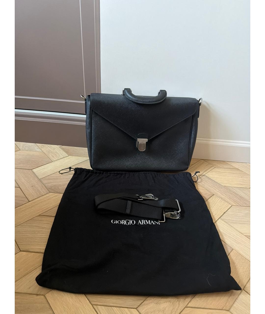 GIORGIO ARMANI Черный кожаный портфель, фото 6