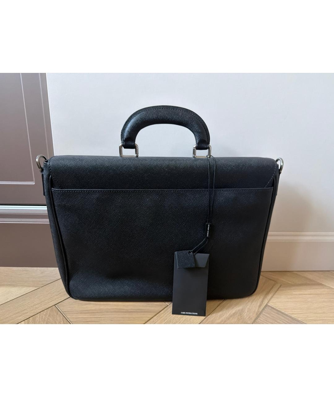 GIORGIO ARMANI Черный кожаный портфель, фото 3