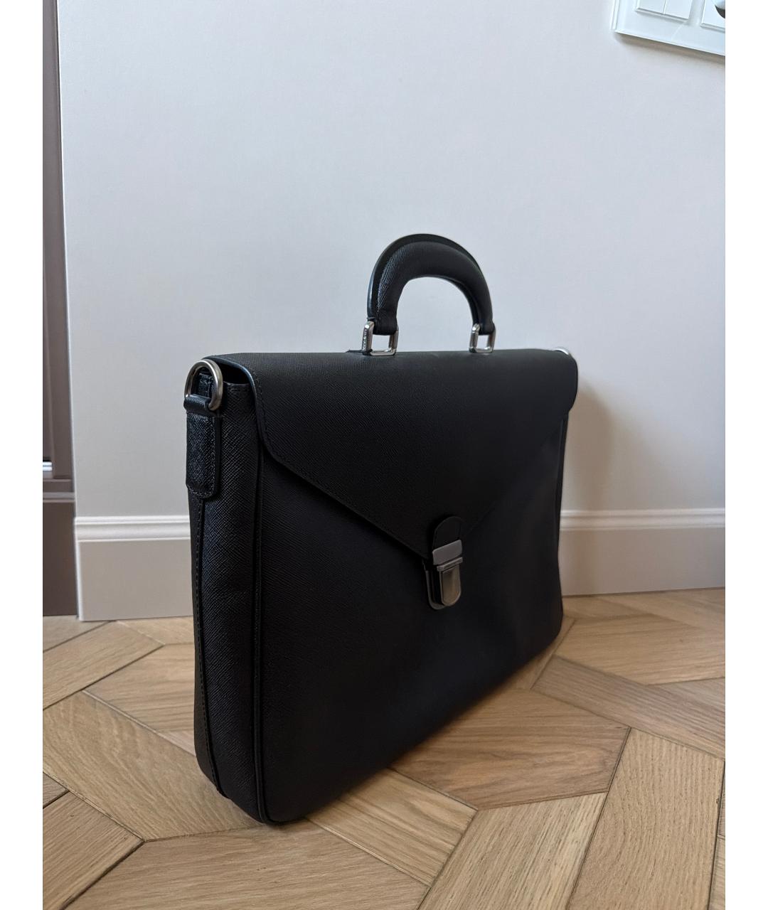 GIORGIO ARMANI Черный кожаный портфель, фото 2