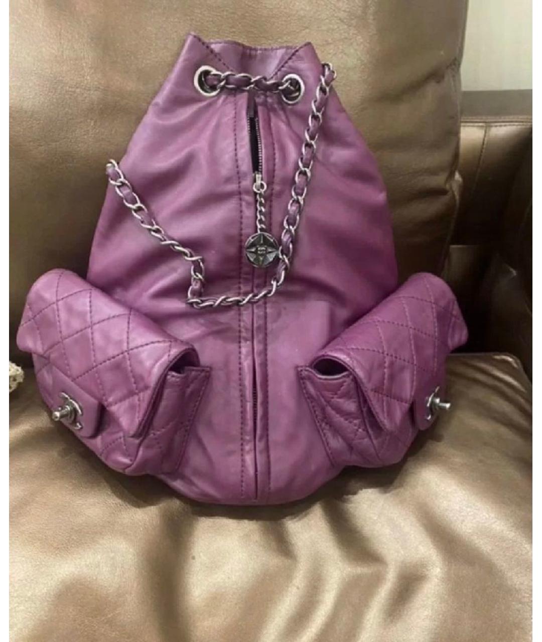 CHANEL Фиолетовый кожаный рюкзак, фото 5