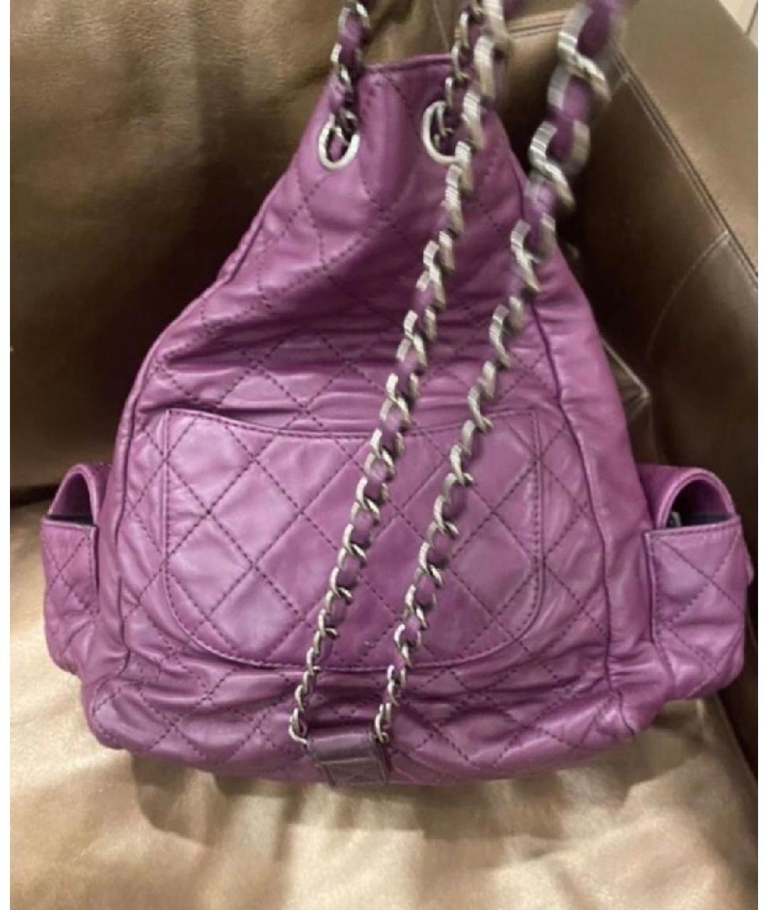 CHANEL Фиолетовый кожаный рюкзак, фото 4
