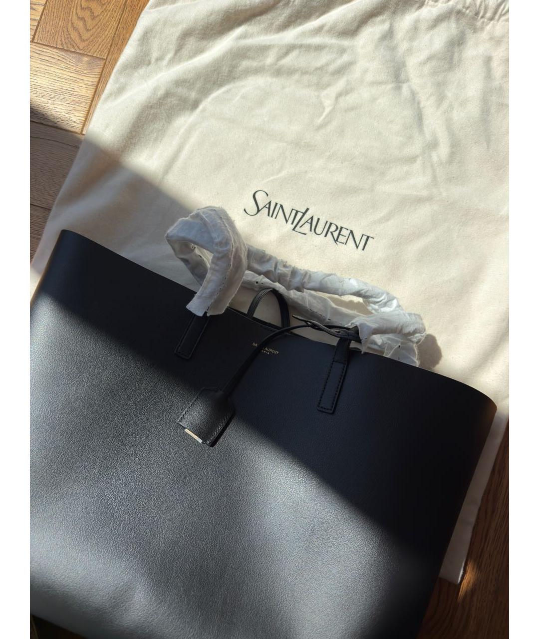 SAINT LAURENT Черная кожаная сумка тоут, фото 2