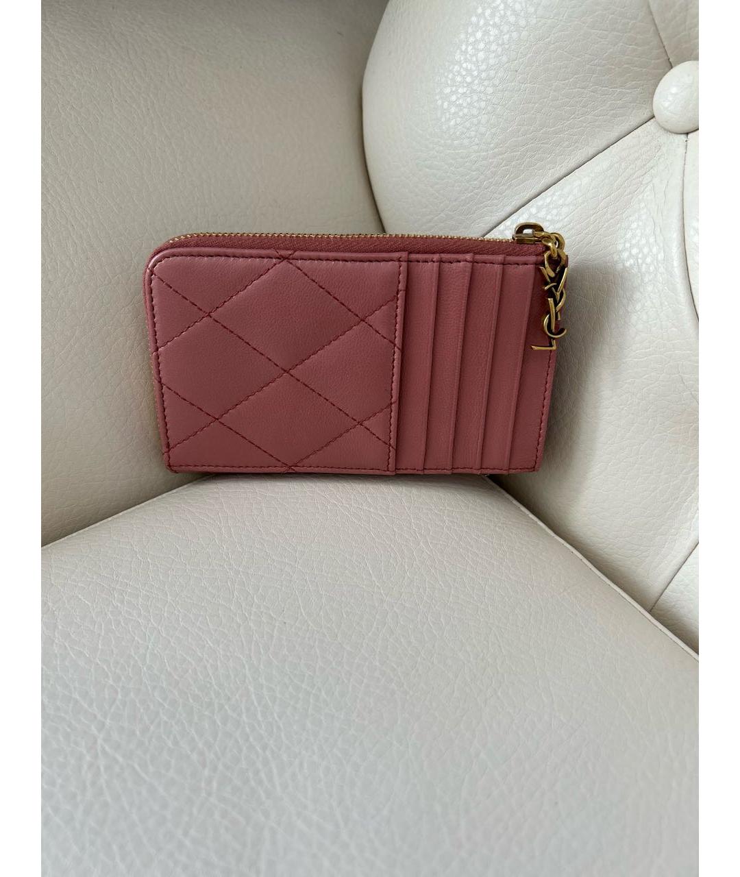 SAINT LAURENT Розовый кожаный кошелек, фото 3