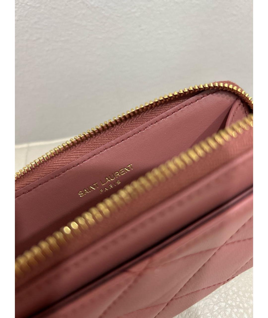 SAINT LAURENT Розовый кожаный кошелек, фото 5