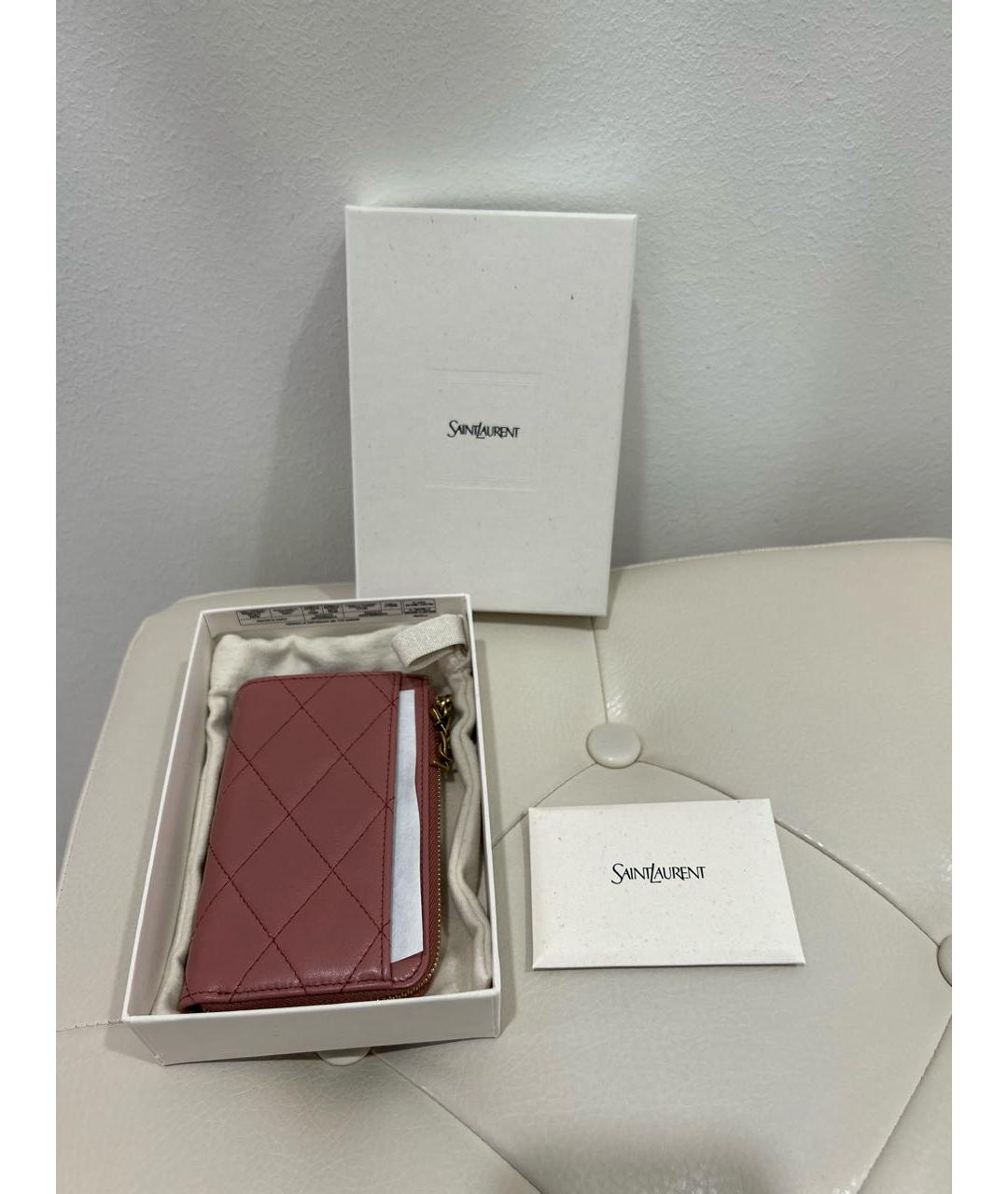 SAINT LAURENT Розовый кожаный кошелек, фото 8