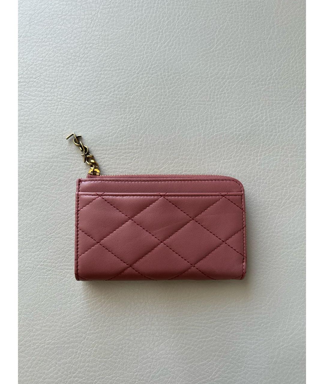 SAINT LAURENT Розовый кожаный кошелек, фото 9