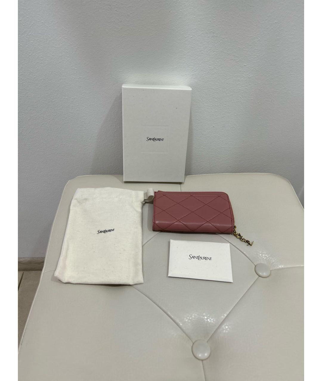 SAINT LAURENT Розовый кожаный кошелек, фото 7