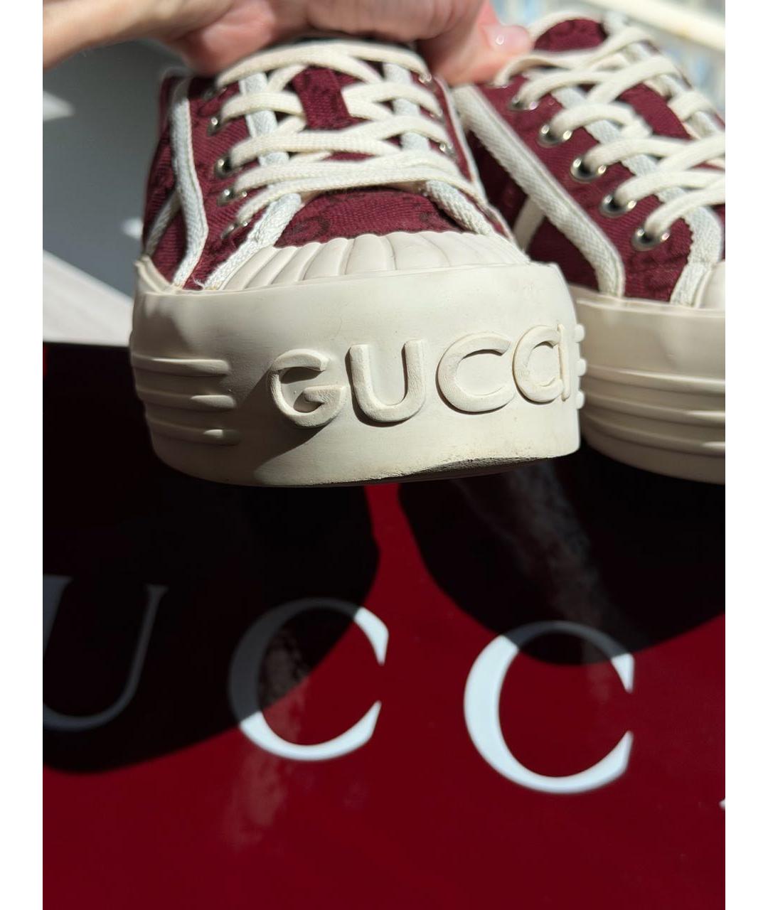 GUCCI Бордовые текстильные кеды, фото 6