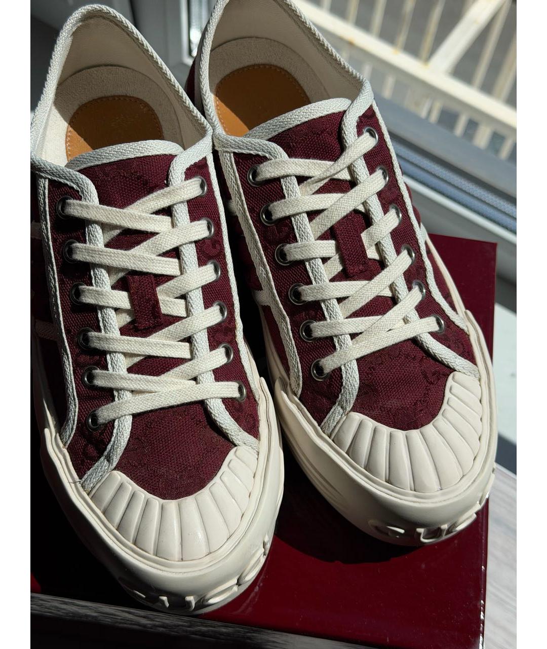 GUCCI Бордовые текстильные кеды, фото 2