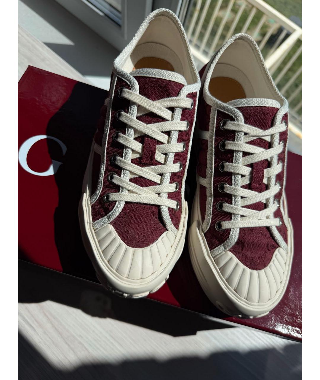 GUCCI Бордовые текстильные кеды, фото 8