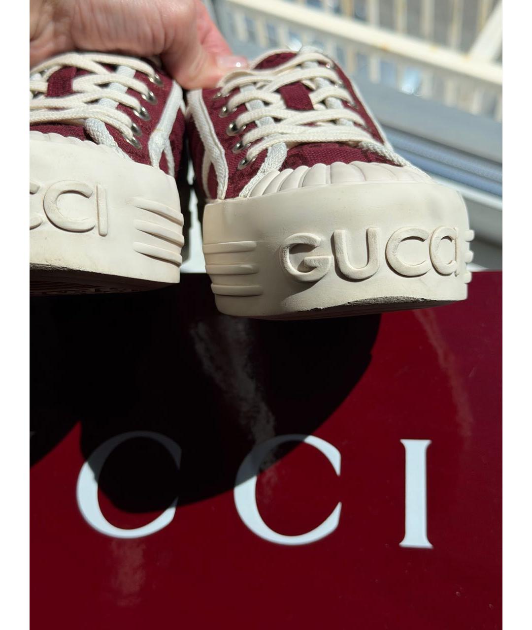 GUCCI Бордовые текстильные кеды, фото 7