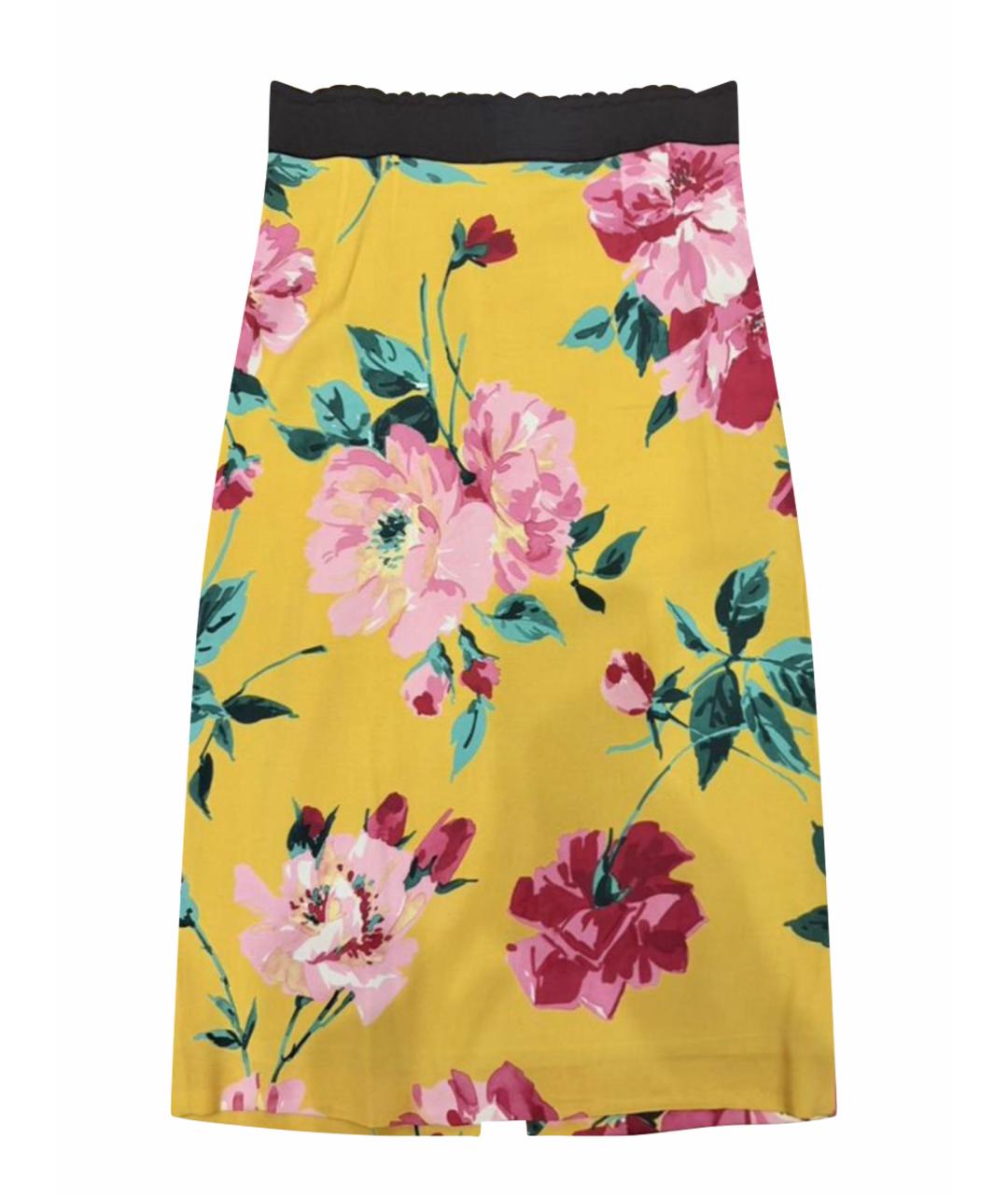 DOLCE&GABBANA Желтая шелковая юбка миди, фото 1