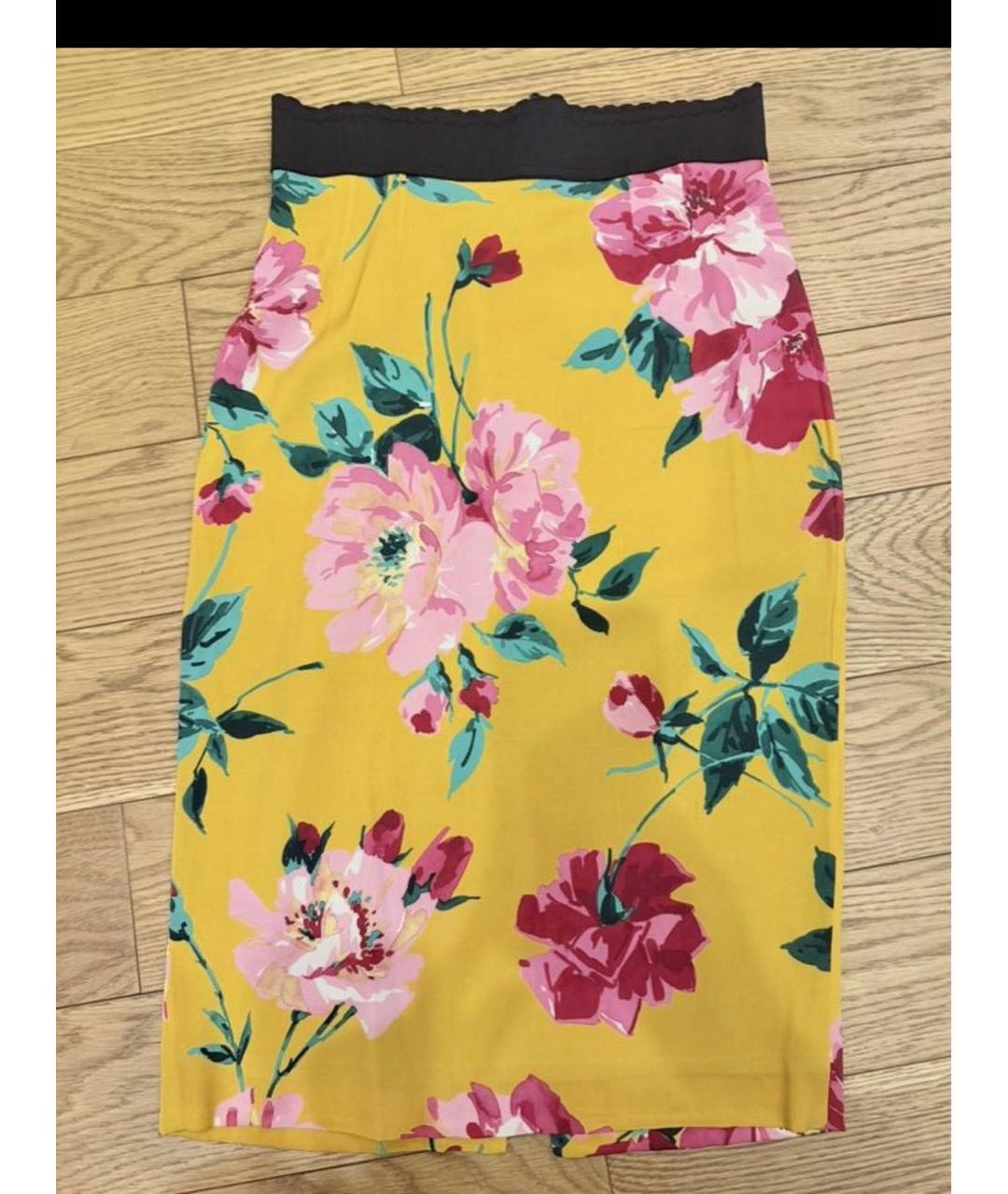 DOLCE&GABBANA Желтая шелковая юбка миди, фото 3