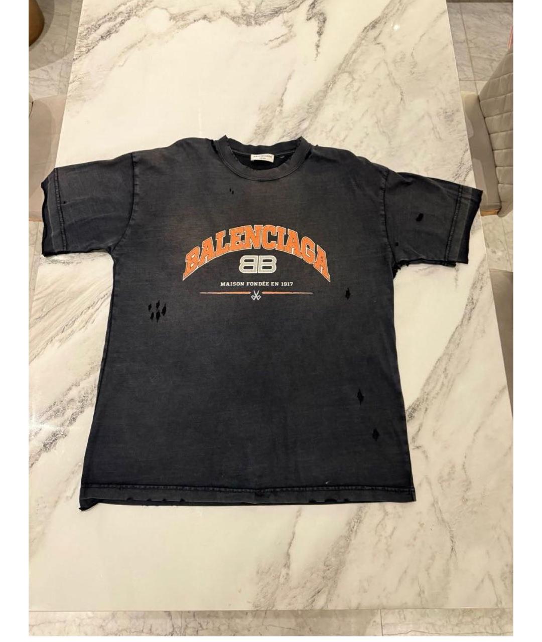 BALENCIAGA Антрацитовая хлопковая футболка, фото 3