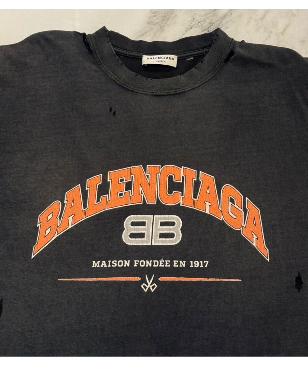 BALENCIAGA Антрацитовая хлопковая футболка, фото 4