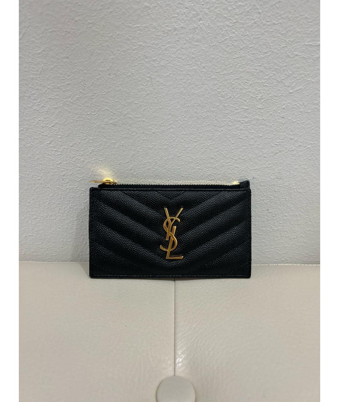 SAINT LAURENT Черный кожаный кардхолдер, фото 9