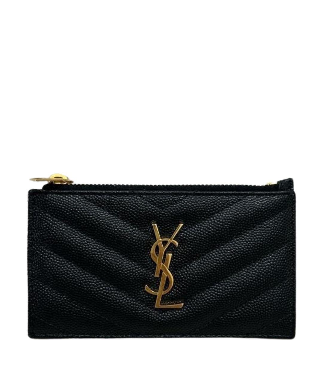 SAINT LAURENT Черный кожаный кардхолдер, фото 1