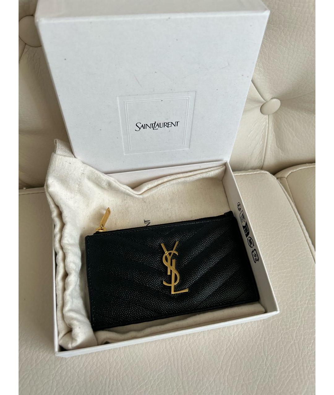 SAINT LAURENT Черный кожаный кардхолдер, фото 7