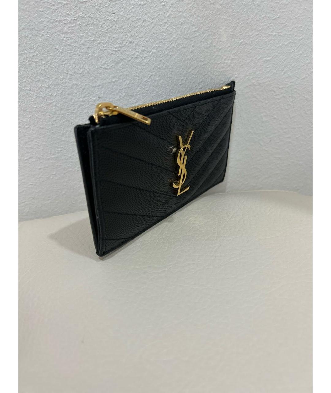 SAINT LAURENT Черный кожаный кардхолдер, фото 2