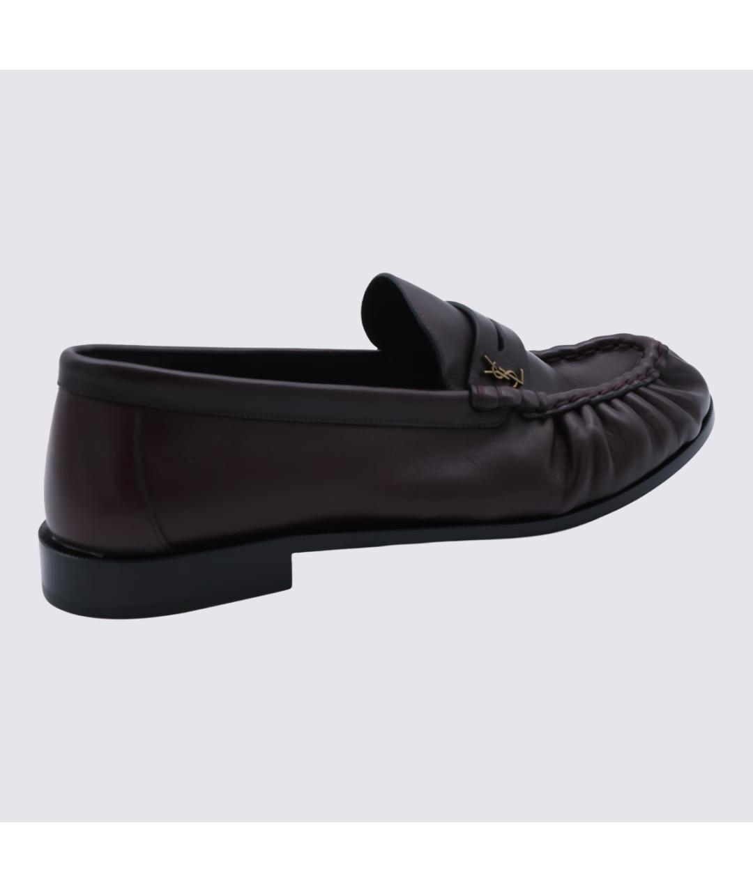 SAINT LAURENT Бордовые кожаные лоферы, фото 3