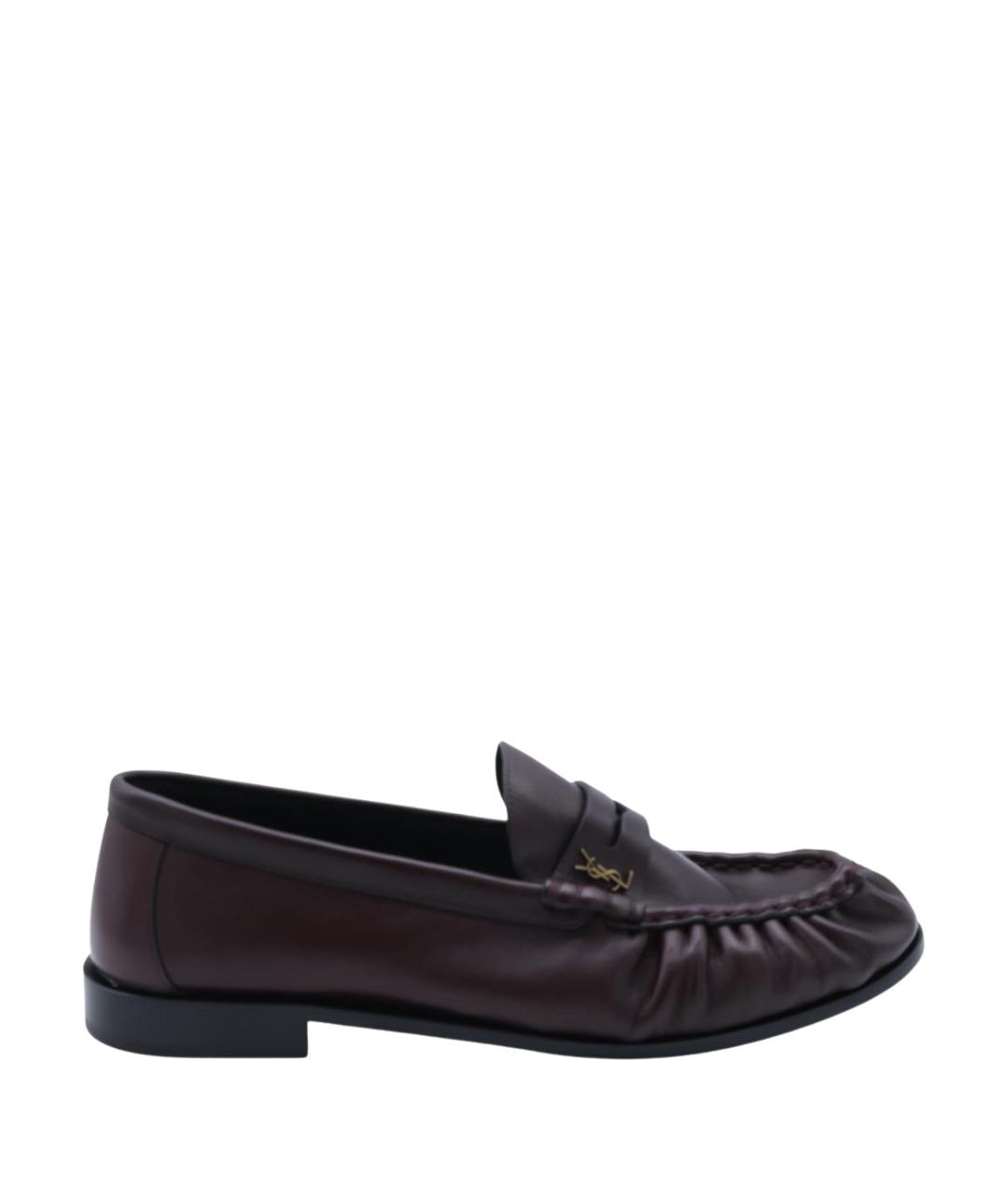 SAINT LAURENT Бордовые кожаные лоферы, фото 1