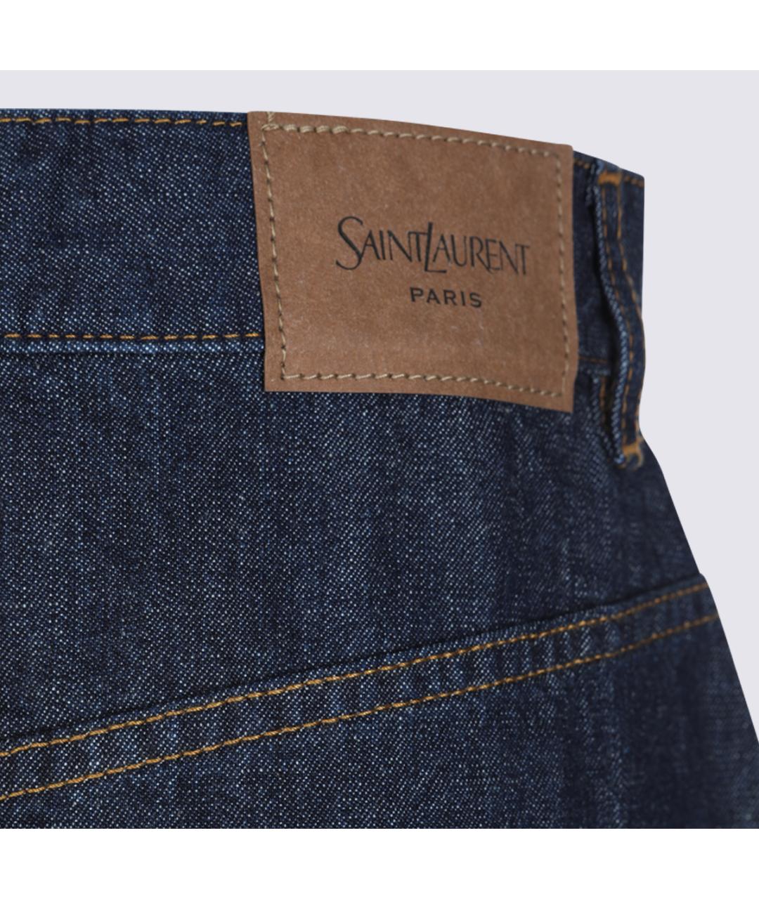 SAINT LAURENT Темно-синяя хлопковая юбка макси, фото 4