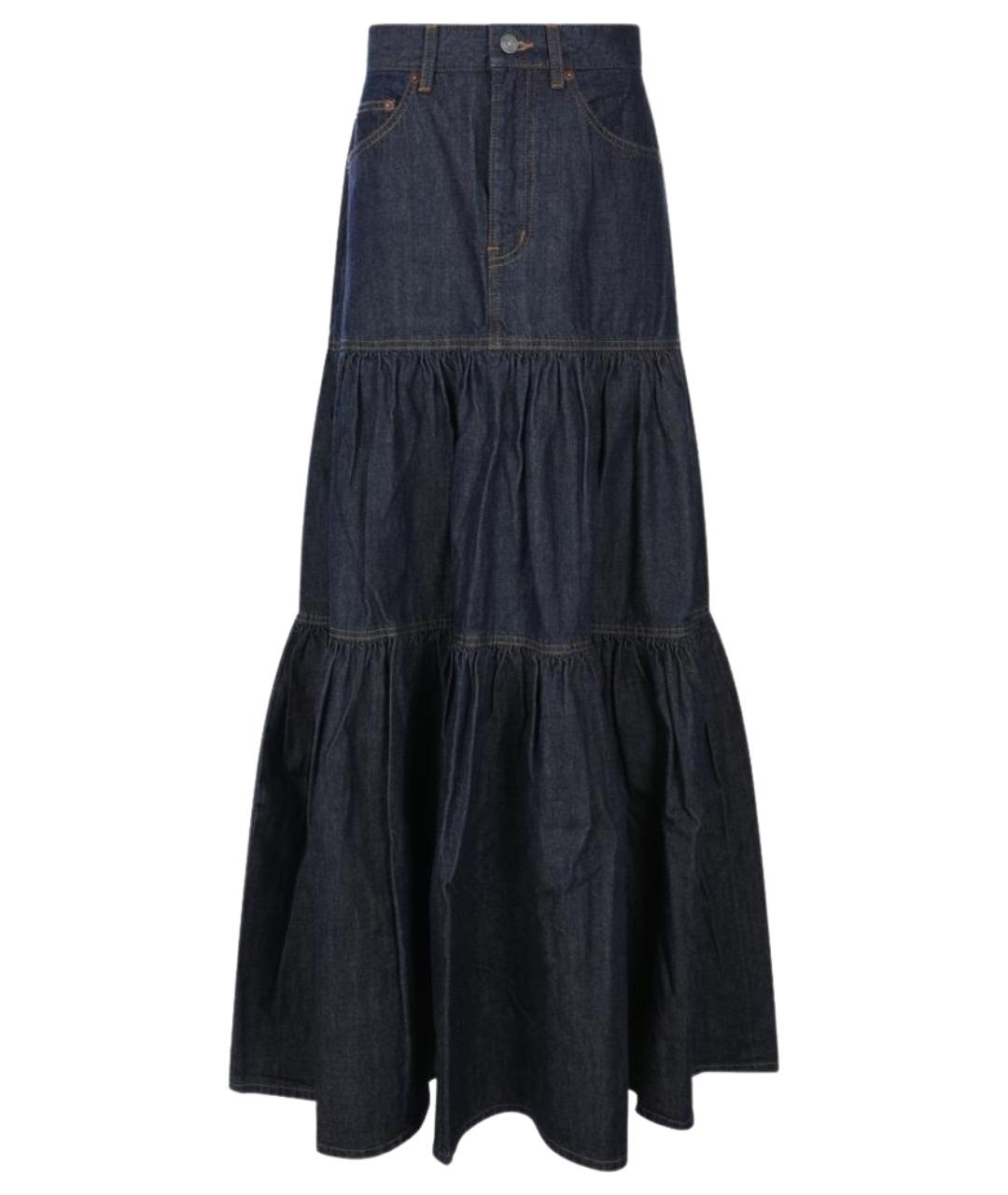 SAINT LAURENT Темно-синяя хлопковая юбка макси, фото 1