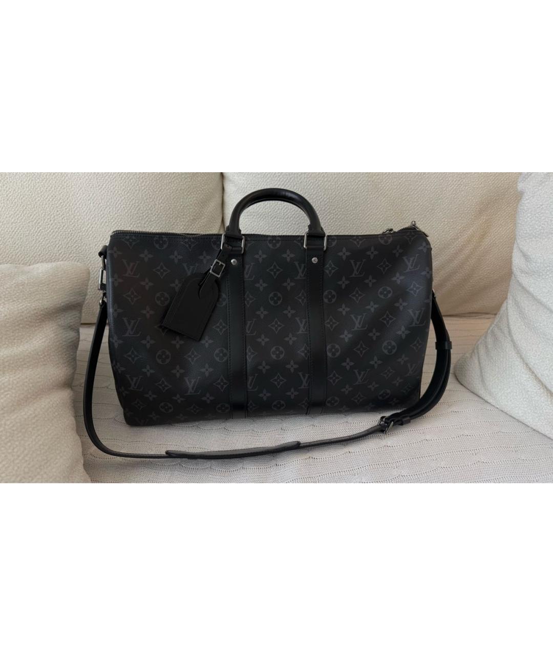 LOUIS VUITTON Антрацитовая канва дорожная/спортивная сумка, фото 2