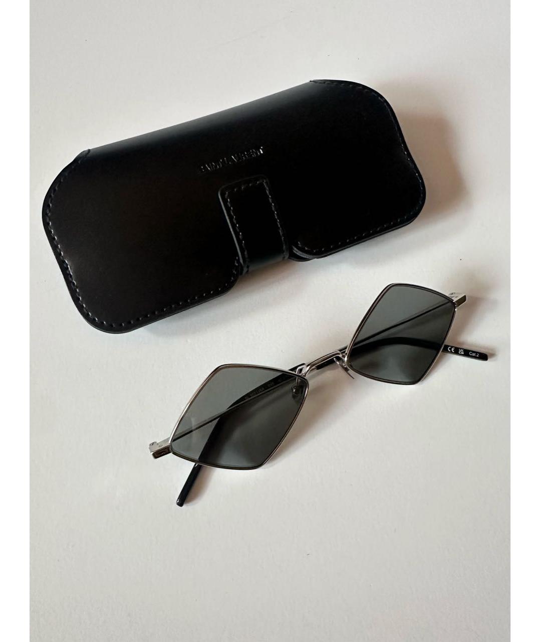 SAINT LAURENT Серые металлические солнцезащитные очки, фото 2