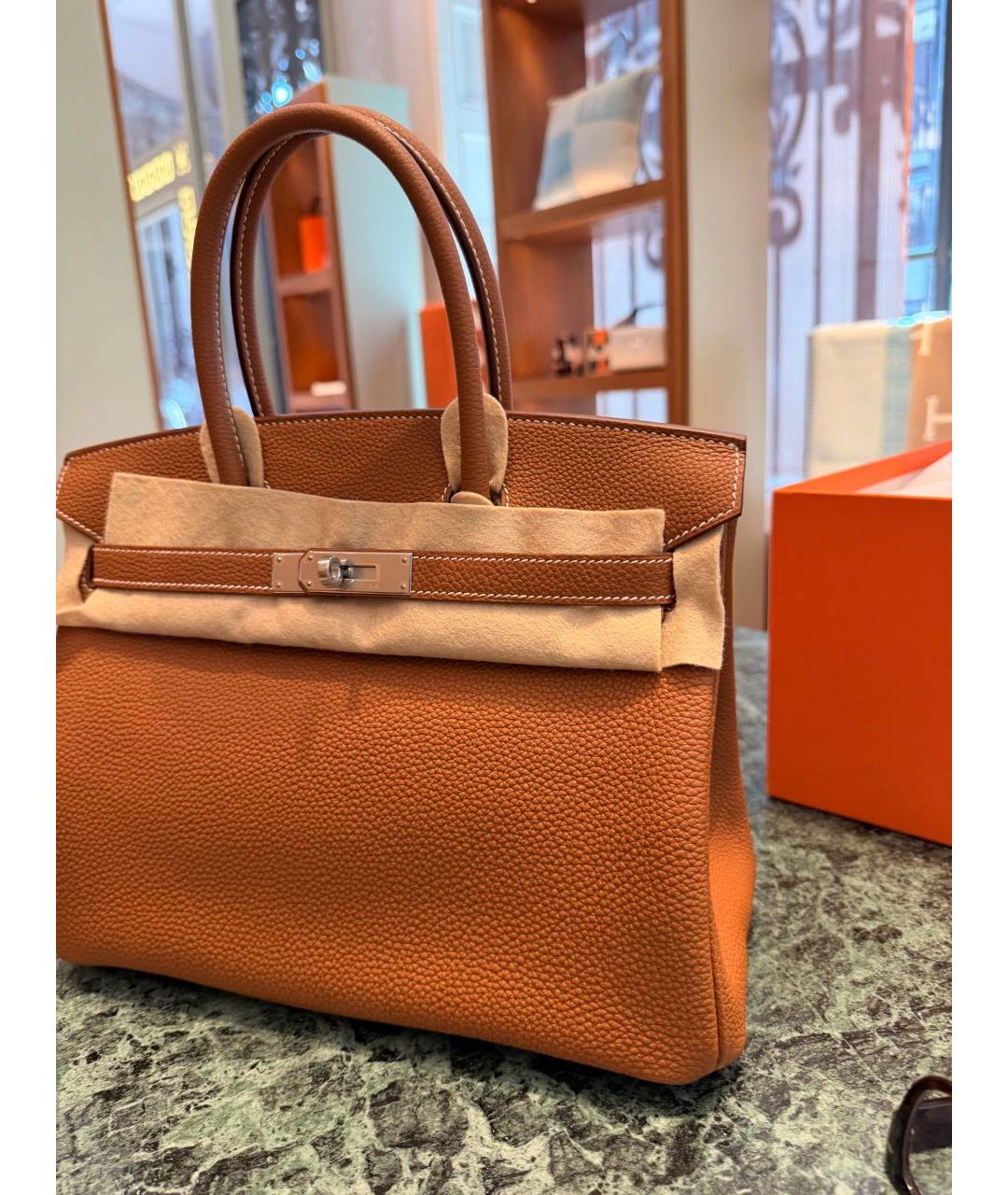 HERMES Золотая кожаная сумка с короткими ручками, фото 2