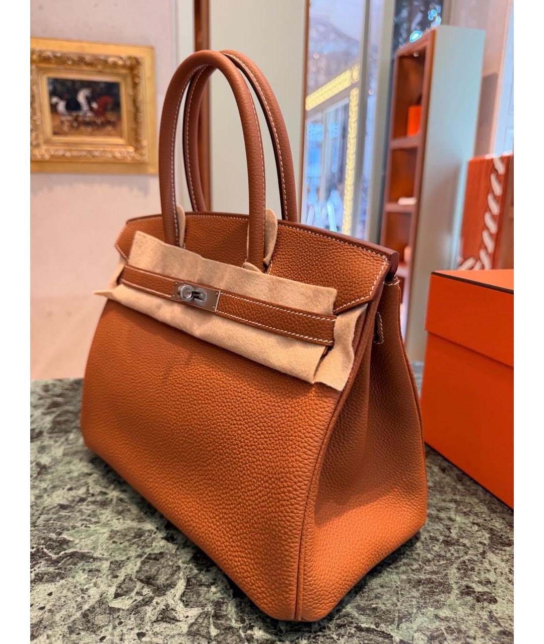 HERMES Золотая кожаная сумка с короткими ручками, фото 3