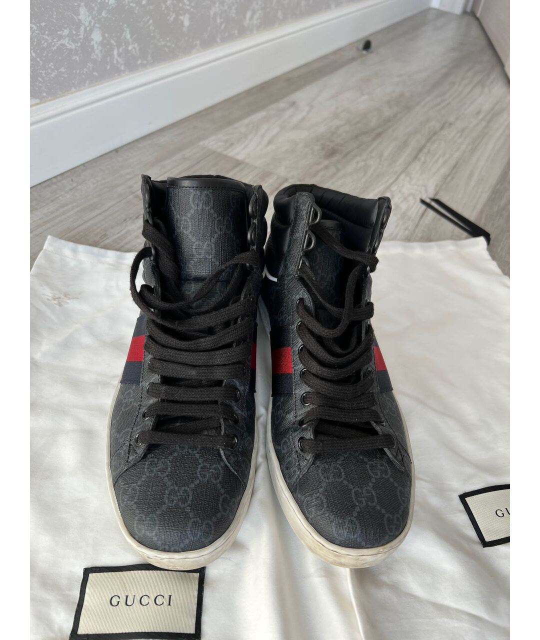 GUCCI Синие кожаные высокие кроссовки / кеды, фото 2