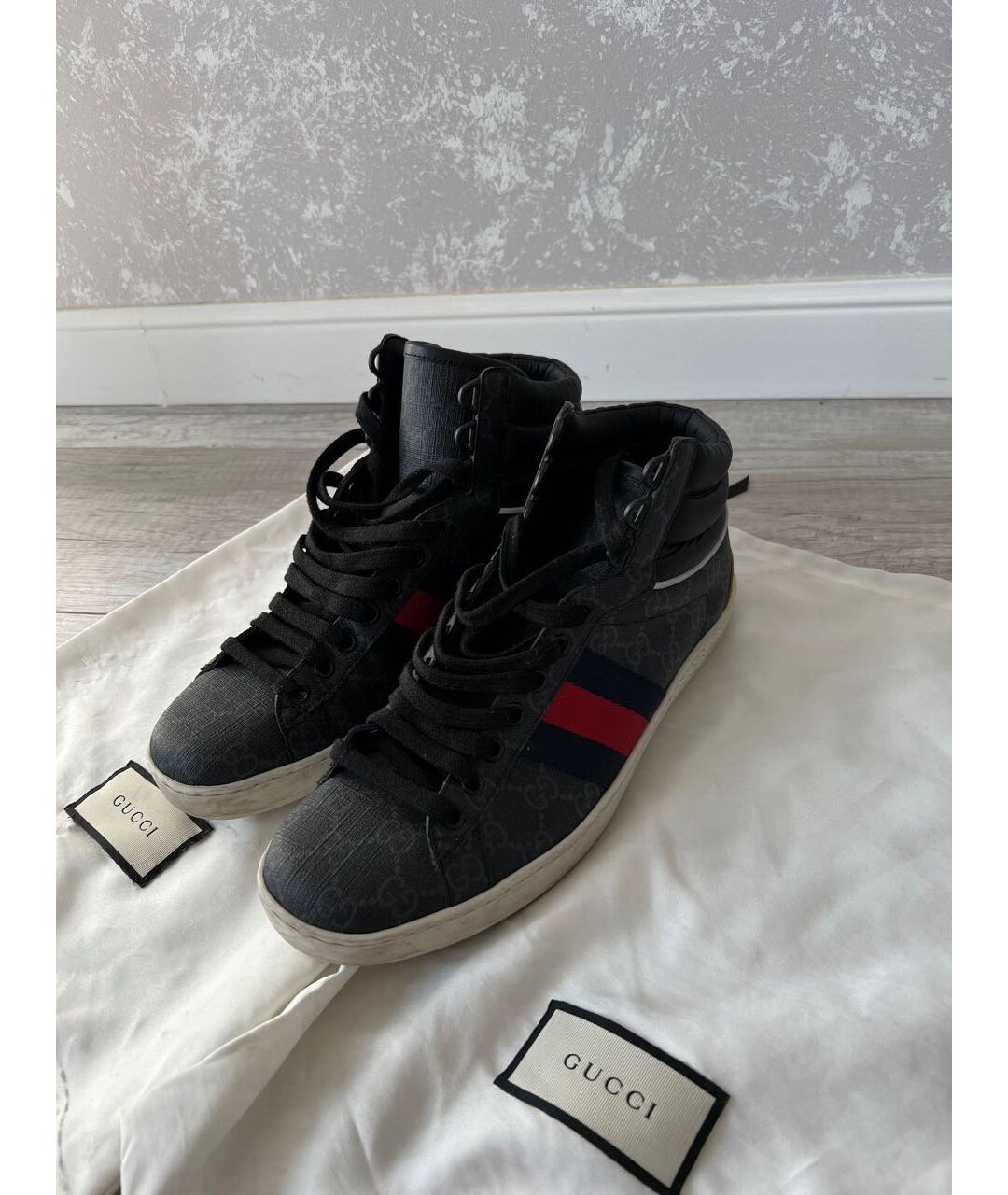 GUCCI Синие кожаные высокие кроссовки / кеды, фото 6