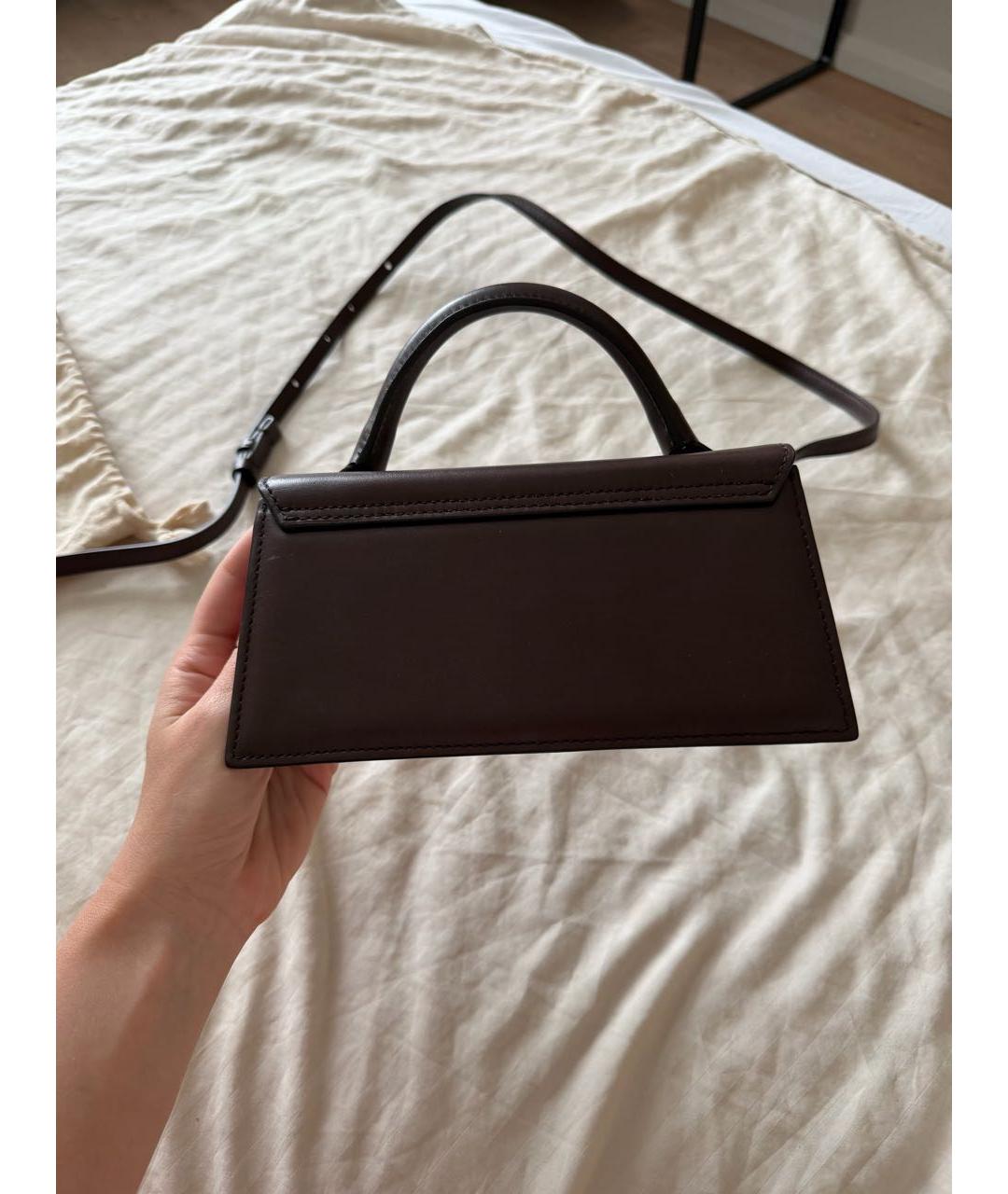 JACQUEMUS Коричневая кожаная сумка с короткими ручками, фото 3