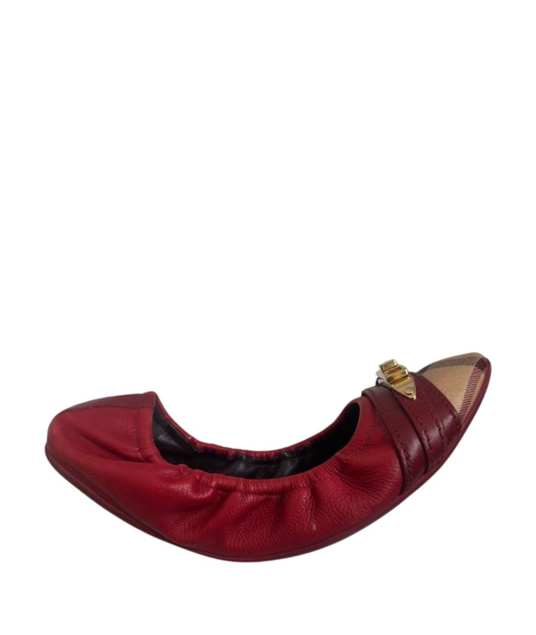 BURBERRY Бордовые кожаные балетки, фото 1