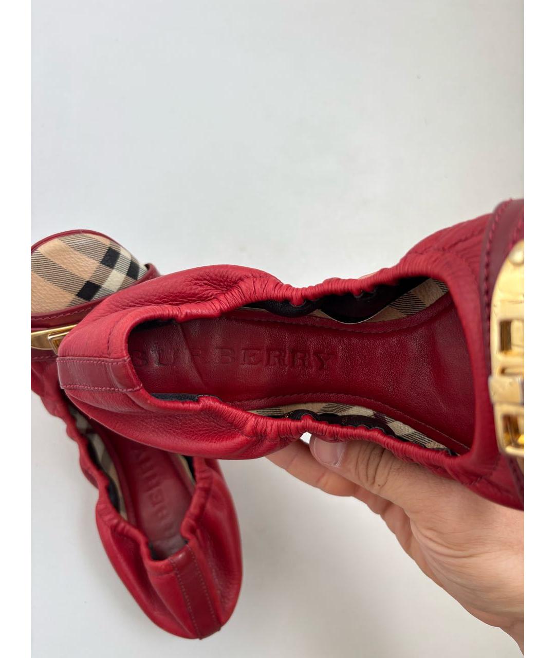 BURBERRY Бордовые кожаные балетки, фото 7