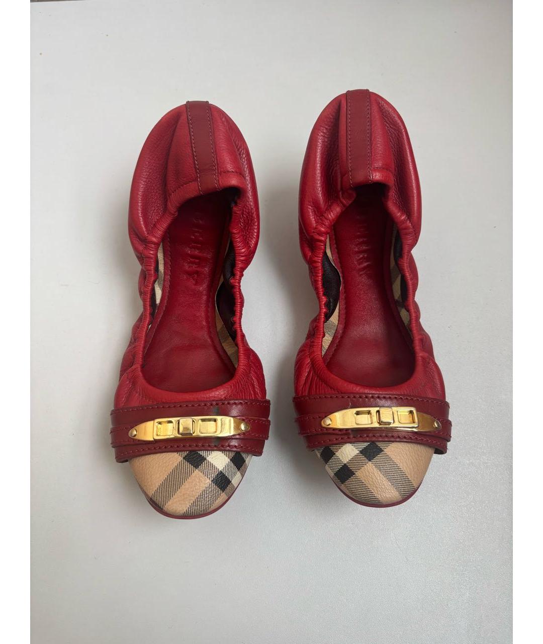 BURBERRY Бордовые кожаные балетки, фото 2