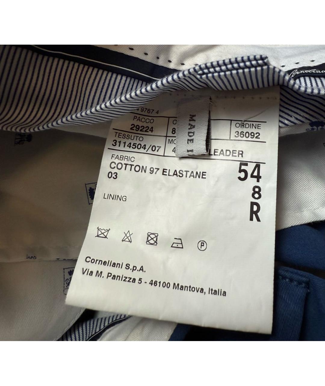 CORNELIANI Синие хлопко-эластановые классические брюки, фото 6