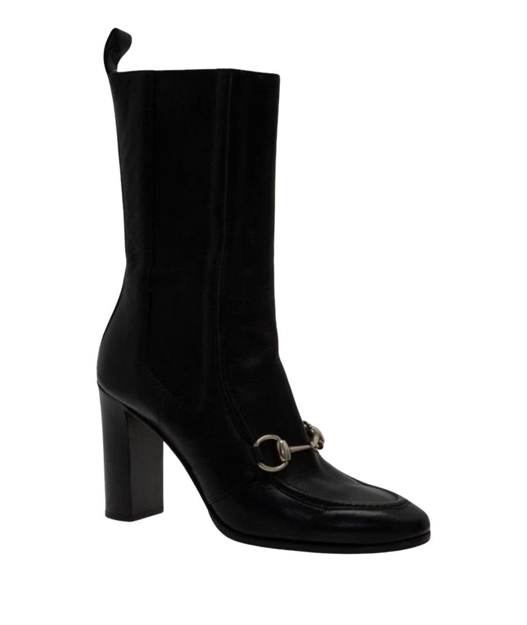 GUCCI Черные кожаные сапоги, фото 1