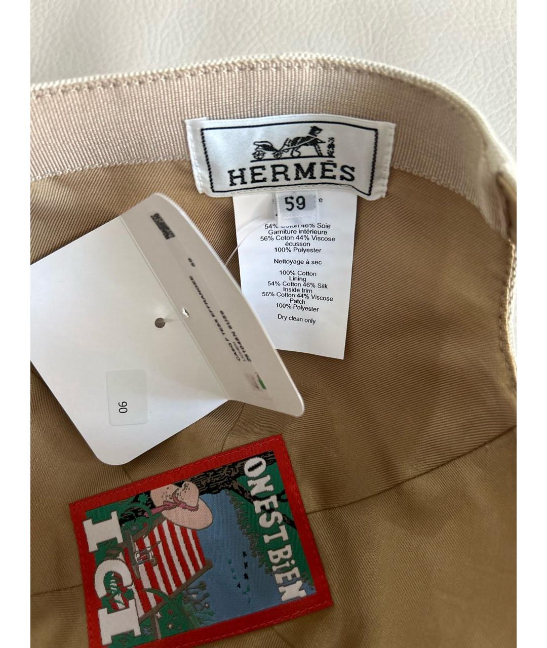 HERMES Бежевая хлопковая кепка, фото 5