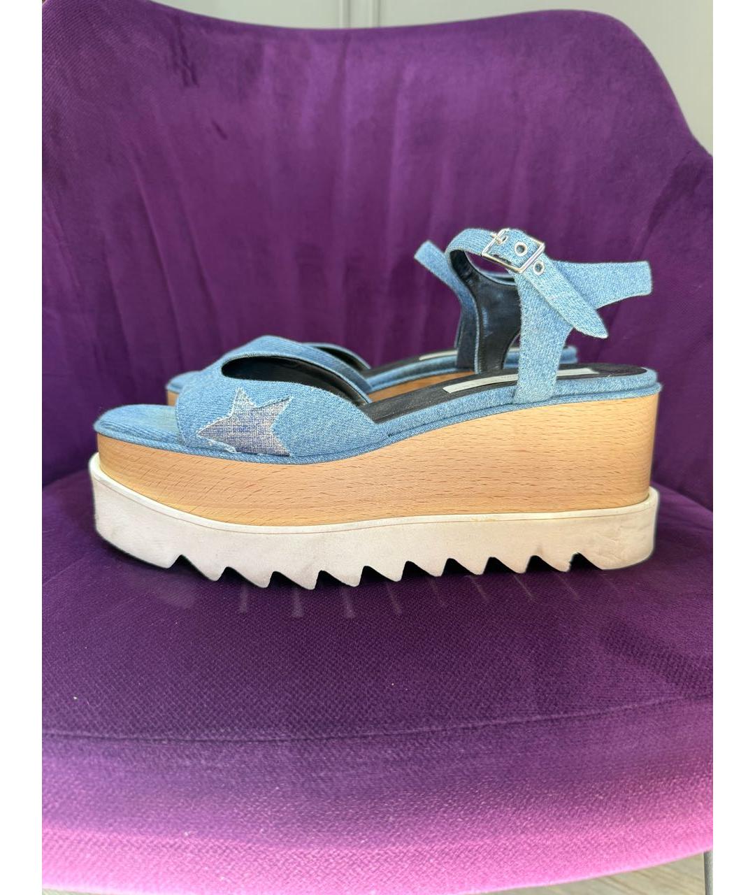 STELLA MCCARTNEY Голубые текстильные босоножки, фото 4