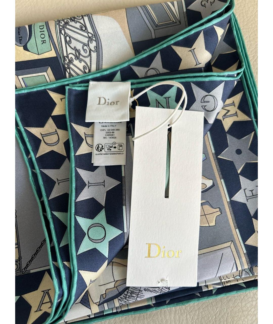 CHRISTIAN DIOR Синий шелковый платок, фото 3