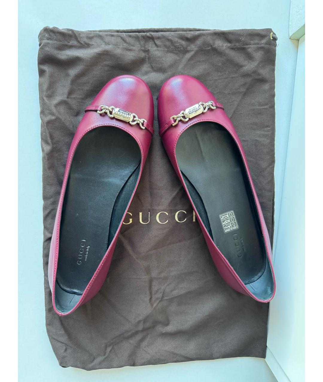GUCCI Бордовые кожаные балетки, фото 8