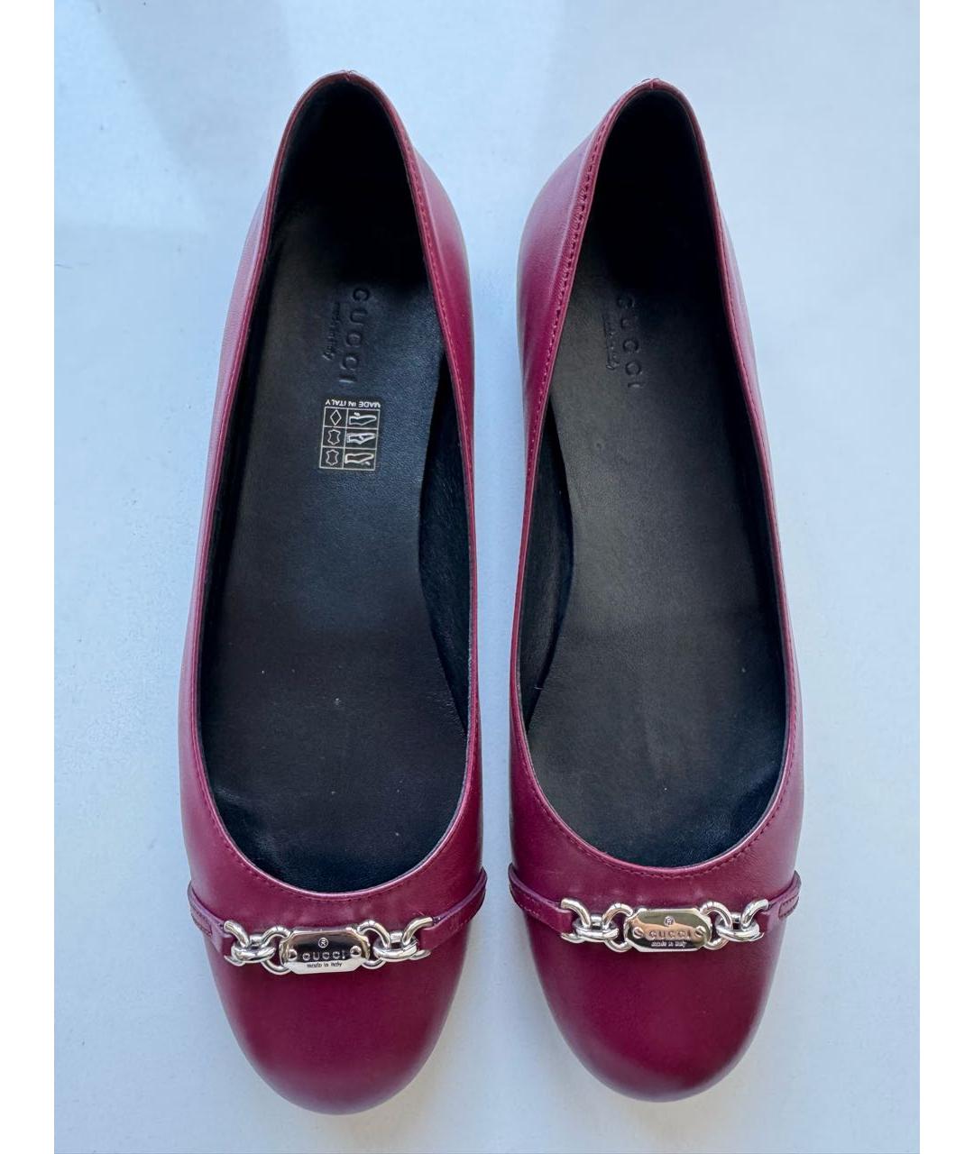 GUCCI Бордовые кожаные балетки, фото 2