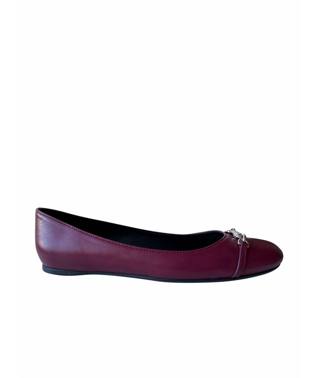 GUCCI Бордовые кожаные балетки, фото 1